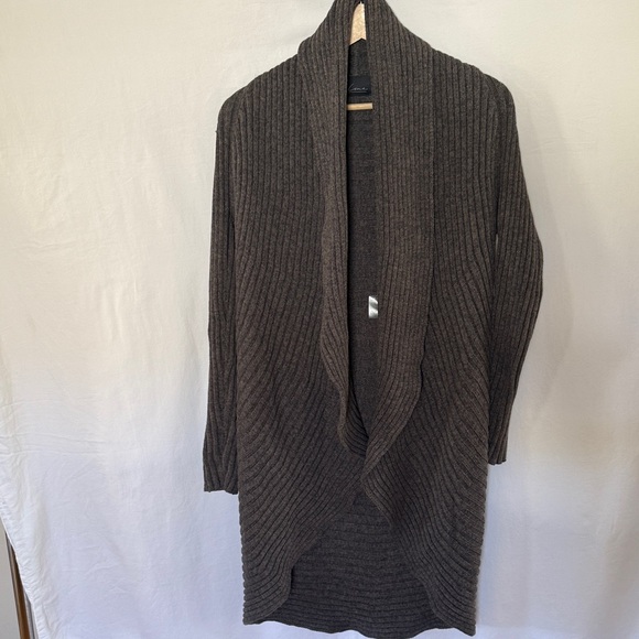 Line Sweaters - Line: 100% Cotton Open-Front Ribbed Longline Cardigan in Dark Brown